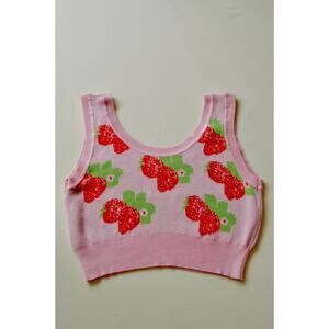 Cute Pink Strawberry Knit Crop Top | Cottagecore Kawaii Sweater Vest